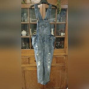 Women's Distressed Denim Overalls
